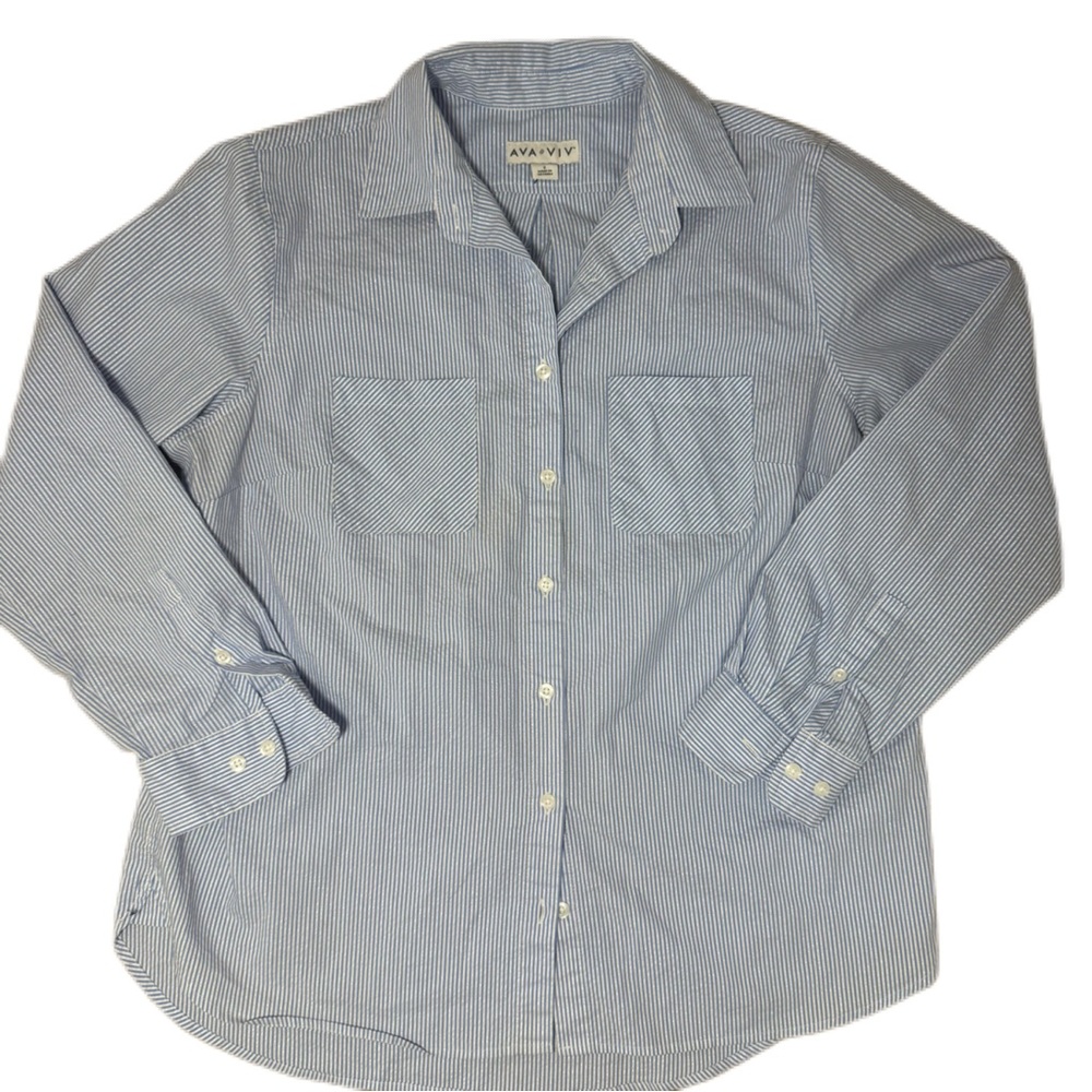4 for $25 Ava & Viv Glitter Blue Striped Button-Up Shirt Size 0X